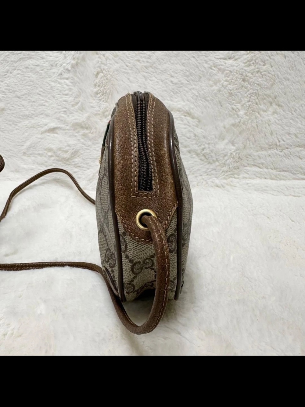 Gucci Beige GG Canvas Crossbody Bag with Brown Leather Trim - Picture 5 of 16